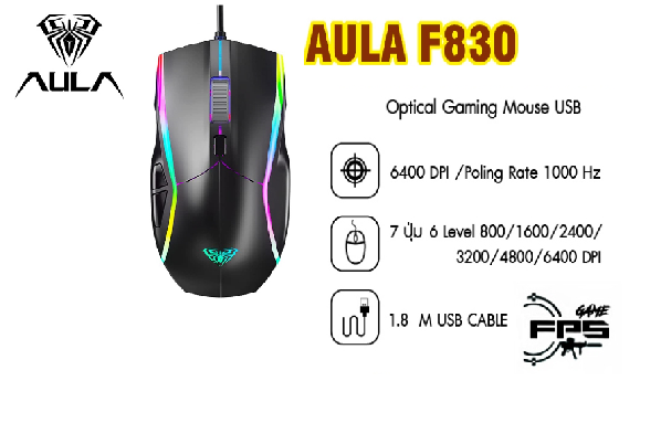 Mouse AULA F830 Led USB (Đen)